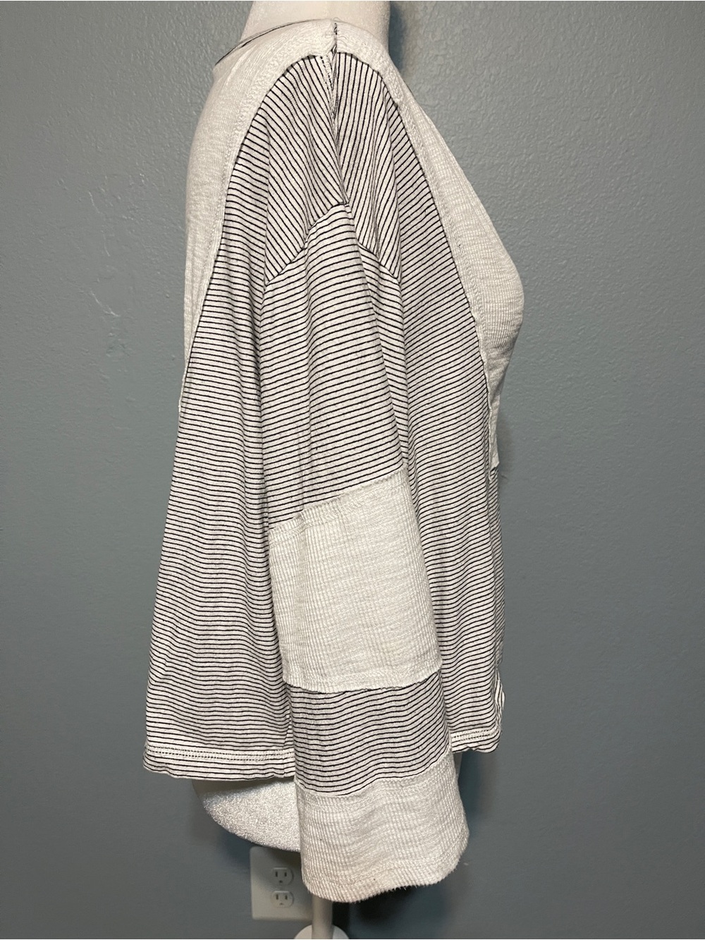 POL Mixed Media Thermal Knit Top Striped Waffle Raw Hem Oversized Boho Tunic Med - Picture 4 of 10